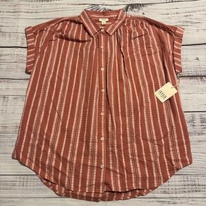 New A.N.A A New Approach Button Front Cotton SS Shirt‎ Orange Women's Size XL